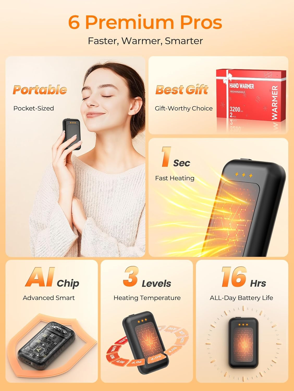 Electric Hand Warmers Rechargeable, Rechargeable Hand Warmer, Portable Hand Warmer for Outdoor Camping Hunting Golf Accessories, Gifts for Women Men